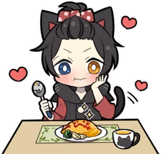 🍽 Anime, Katzenohren, Omelett, Kawaii, Süß, Essen, Abendessen, Tisch whatsapp sticker