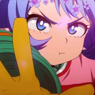 💈 anime girl, flower crown, peace sign, cartoon, cute, sticker telegram sticker