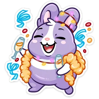 🥳 conejo, celebración, fiesta, champán, lindo, dibujos animados telegram sticker