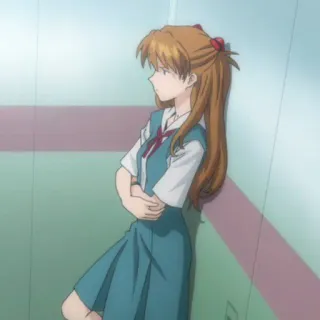 🥢 Asuka Langley Sohryu Neon Genesis Evangelion anime, girl, school uniform, orange hair, character, evangelion, Asuka, lonely telegram sticker