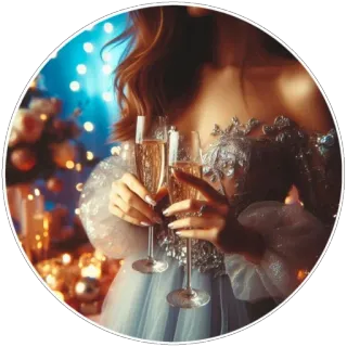 🥂 lễ kỷ niệm, rượu sâm panh, phụ nữ, váy, kỳ nghỉ, năm mới, tiệc tùng whatsapp sticker