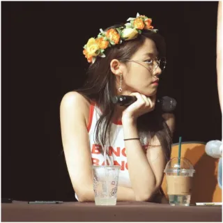 🦋 BANG BANG persona, mujer, corona de flores, gafas, kpop, ídolo, cantante telegram sticker