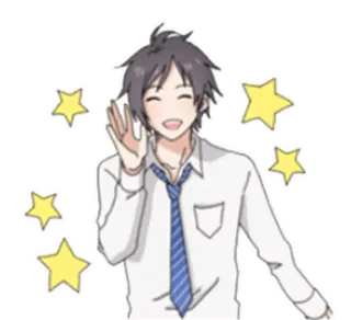 😆 Anime, Junge, lächelnd, Sterne, fröhlich whatsapp sticker
