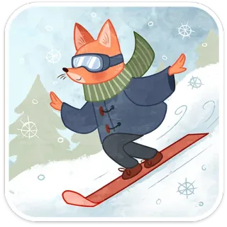❄️ lis, narty, zima, śnieg, zwierzę, kreskówka, zabawa, sport telegram sticker