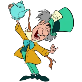 ☕️ Mad Hatter Alice in Wonderland 卡通, 茶, 帽子, 迪士尼, 爱丽丝梦游仙境 whatsapp sticker