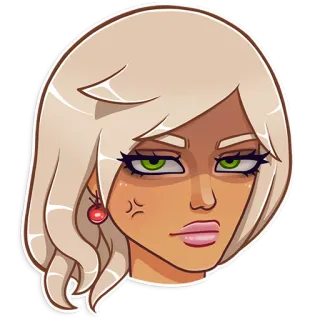 😑 wanita, wajah, rambut pirang, marah, kartun, stiker telegram sticker