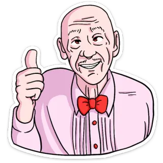 👍 hombre, pulgar arriba, dibujos animados, retrato, pajarita, positivo, aprobación, abuelo whatsapp sticker