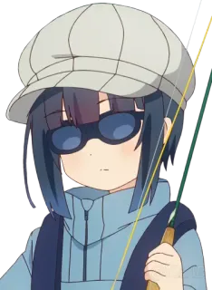 😎 anime, postać, wędkarstwo, kreskówka, kapelusz, okulary przeciwsłoneczne, słodkie whatsapp sticker