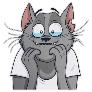 😛 cartoon cat, anxious, nervous, cat sticker, grey cat, emotions, cartoon, animal whatsapp sticker