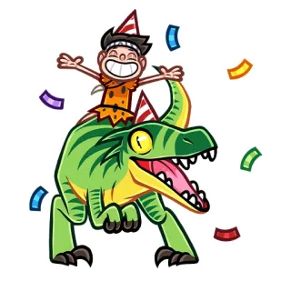 🥳 dinosaur, cartoon, celebration, party, caveman, confetti, happy, fun telegram sticker