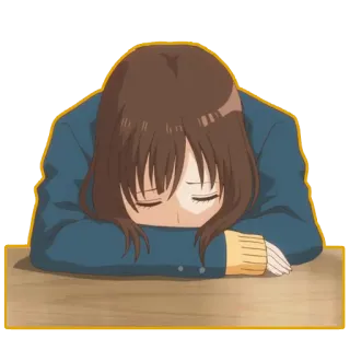 😞 anime, girl, sleeping, tired, school, desk whatsapp sticker