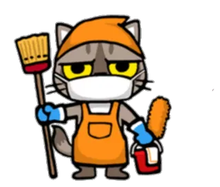😷 Katze, Reiniger, Maske, Eimer, Bürste, Schürze telegram sticker