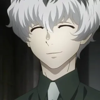☁️ Ken Kaneki Tokyo Ghoul Anime, Ghoul, Wit Haar, Glimlach, Ken Kaneki telegram sticker