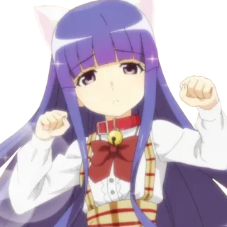 🐱 Rika Furude Higurashi: When They Cry Anime, Orejas de gato, Kawaii, Personaje, Lindo, Higurashi whatsapp sticker