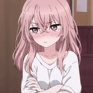 💝 anime, girl, cute, pink hair, crossed arms telegram sticker