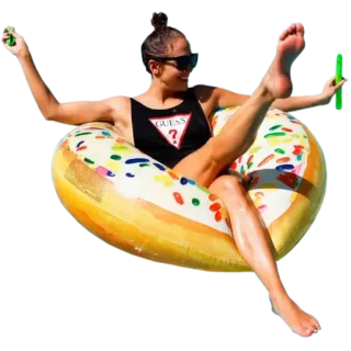 👙 GUESS swimsuit, donut, pool, float, woman, sunglasses, guess, swim ring telegram sticker