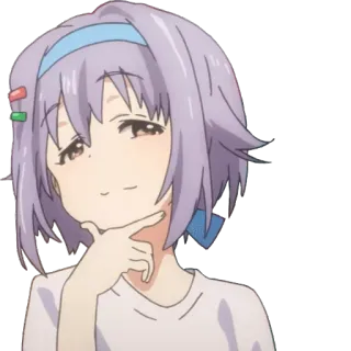 🤔 chica anime, presumida, pensando, linda, dibujos animados, sonriendo telegram sticker
