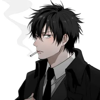 🚬 Аниме, Манга, Сигарета, Курение, Мужчина, Черные волосы, Костюм telegram sticker