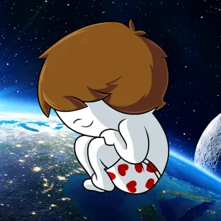 😡 Dibujo animado, Personaje, Espacio, Tierra, Corazón, Calzoncillos, Planeta, Sentado whatsapp sticker