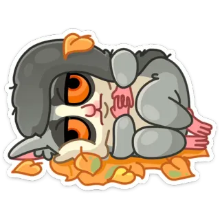 🍁 Gambá, Folhas, Outono, Animal, Fofo, Desenho animado, Outono telegram sticker