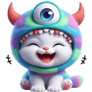 🤣 kotek, potwór, kot, zwierzę, słodki, kreskówka, cosplay telegram sticker