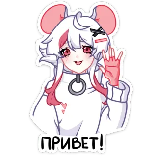👋 ПРИВЕТ! ragazza anime, topo, kawaii, ciao, saluto, carino, cartone animato whatsapp sticker