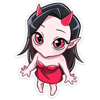 😈 悪魔, アニメ, 女の子, 可愛い, 赤, 角, カワイイ, ちび telegram sticker
