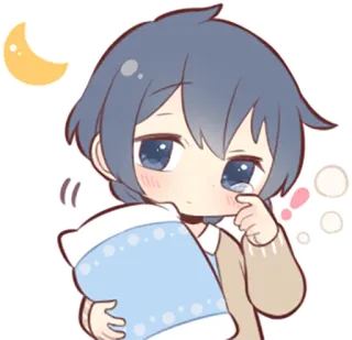 🌙 Аниме, Грустный, Плачущий, Каваий, Сонный, Подушка, Милый, Луна telegram sticker