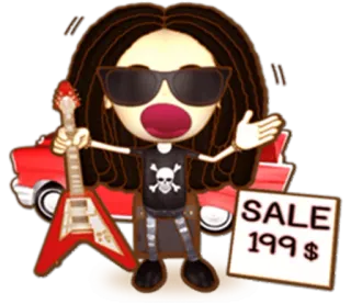 💲 SALE 199 $ sale, rock, music, car, guitar, skull, cartoon telegram sticker