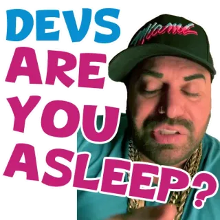🛏 DEVS ARE YOU ASLEEP? разработчики, сонный, мем, юмор, смешно whatsapp sticker