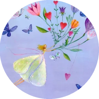 💐 Frau, Blumen, Herzen, Schmetterlinge, Kunst, Illustration, Fantasy telegram sticker
