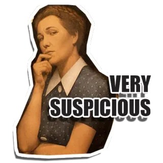 🤔 VERY
SUSPICIOUS подозрительный, женщина, думает, сомнение, винтаж, мем telegram sticker