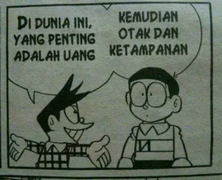 🤓 Doraemon DI DUNIA INI, YANG PENTING ADALAH UANG KEMUDIAN OTAK DAN KETAMPANAN cartone animato, fumetto, Doraemon whatsapp sticker