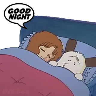 🛌 GOOD NIGHT dobranoc, sen, pies, kreskówka, łóżko telegram sticker