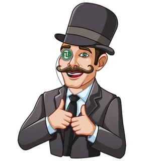 👍 hombre, monóculo, sombrero, pulgar arriba, traje, caballero telegram sticker
