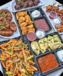 🍲 food, cuisine, appetizers, dishes, fries, dumplings, momos, sauce telegram sticker