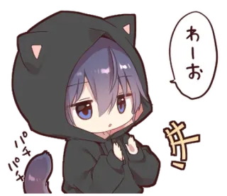🐈‍⬛ わーお anime, gato, moletom com capuz, chibi, kawaii whatsapp sticker