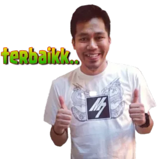 👍 terbaikk.. pollice in su, approvazione, positivo, uomo, ritratto whatsapp sticker
