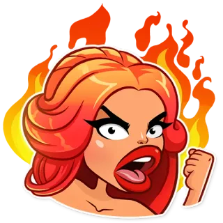😡 femme, en colère, flammes, dessin animé, frustrée whatsapp sticker