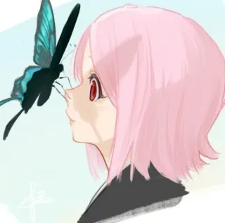 🍥 Anime, Mädchen, pinke Haare, Schmetterling telegram sticker