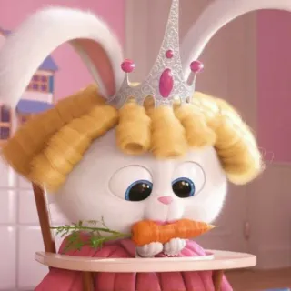 🥕 Snowball The Secret Life of Pets ウサギ, バニー, プリンセス, 王冠, ニンジン, かわいい, アニメ telegram sticker