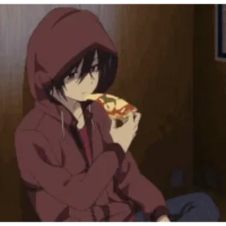 🙁 Anime, Pizza, Anak laki-laki, Hoodie, Makan telegram sticker