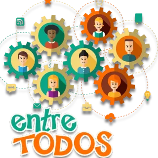 💑 entre TODOS lavoro di squadra, collaborazione, comunità, insieme, persone, ingranaggi telegram sticker