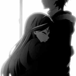 🔩 Anime, Przytulanie, Para, Romans, Miłość, Monochromatyczny telegram sticker