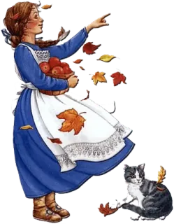 🍁 소녀, 고양이, 가을, 나뭇잎, 사과, 바구니 telegram sticker