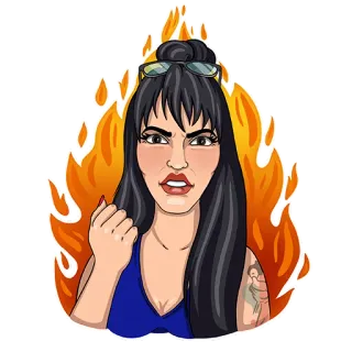 🔥 женщина, огонь, мультфильм, иллюстрация, злая, дерзкая telegram sticker