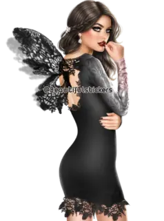 🧚‍♀ @BeautifulStickers mujer, vestido, negro, alas, chica, moda telegram sticker