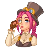 🧐 Steampunk, Dziewczyna, Monokl, Kapelusz, Różowe włosy, Kreskówka telegram sticker