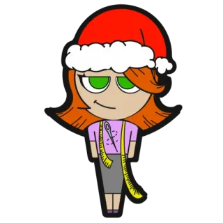 🎅 рождество, мультфильм, шапка деда мороза, шитье, игла, сантиметр telegram sticker