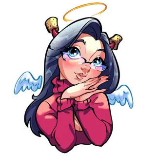 😇 malaikat, imut, halo, kartun, wanita, kawaii, sayap telegram sticker
